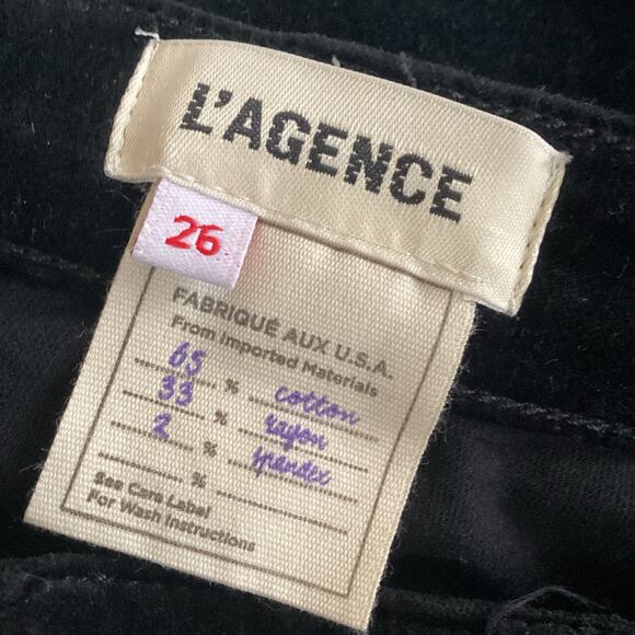 L’Agence Jyothi Slim Split Front High Rise Velvet Jeans Noir Black 26 - Picture 7 of 9